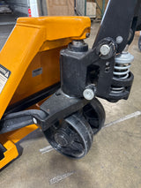 Pre-owned BF-III-2(NYLON) 5,500 lb Hydraulic Pallet Jack – Wide Forks & Nylon Wheels, 48" x 27"