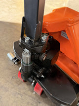 Pre-owned Premium Used JF-685-O 2,200 lb High-Lift Hydraulic Pallet Jack – Wide Forks, 45" x 27"-4677379