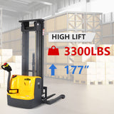 High Lift 3300lbs 177” Fully Electric Straddle Walkie Pallet Lift Stacker CTDR15-III-177 - Full Electric Stacker