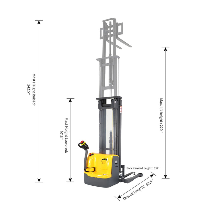 High Lift 3300lbs 220” Fully Electric Straddle Pallet Walkie Stacker Adj Forks CTDR15-III-220 - Full Electric Stacker