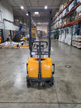 Pre-owned Regular Used CDD10B-III-63–2,200 lb Semi-Electric Stacker, 63" Lift, Fixed Legs & Adjustable Forks-20070650