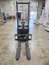 Pre-owned Regular Used CDD10B-III-63–2,200 lb Semi-Electric Stacker, 63" Lift, Fixed Legs & Adjustable Forks-20070650