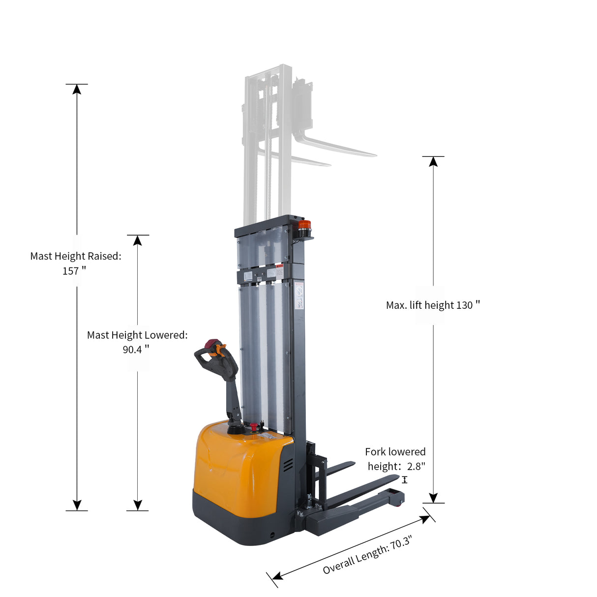 3300 lb Capacity 130" Lift Compact Electric Stacker Adjustable Forks | CTD15R-EN-130