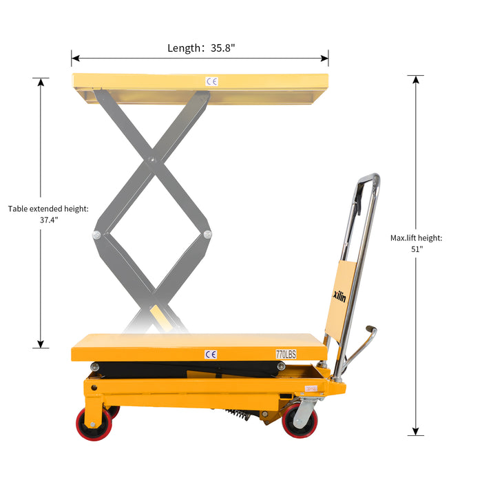 Xilin Scissor Lift Table 770lbs Cap, 37.4" lifting height SPS350
