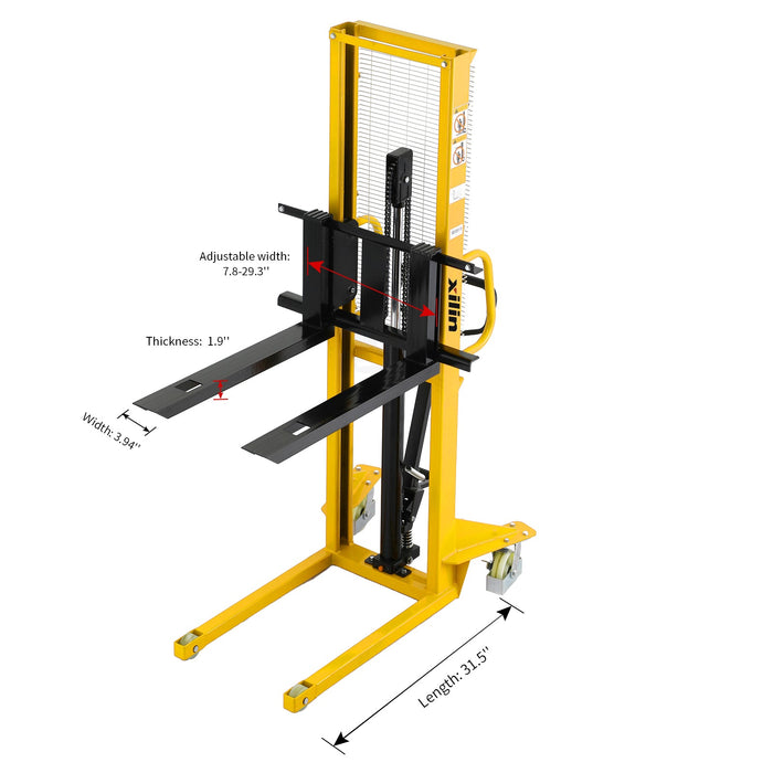 Xilin Manual Pallet Stacker 1100lbs Capacity 63’ Lift fixed legs SDJA500 - Manual Stacker