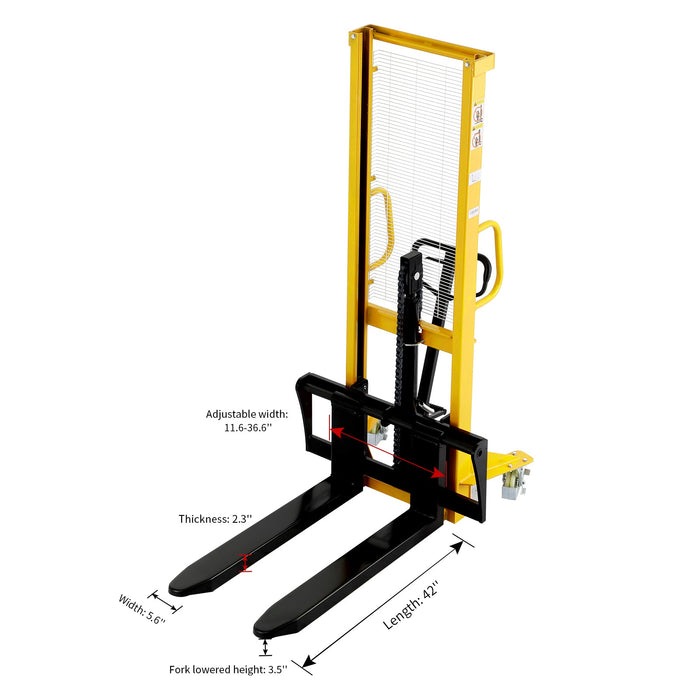 Xilin Manual Pallet Stacker 2200lbs Capacity 63’ Lift fixed legs SDJA1000 - Manual Stacker