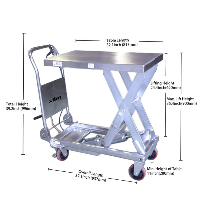 Xilin Scissor Lift Table 1100lbs Cap 24.4’ lifting height SP500 Stainless - Single Scissor