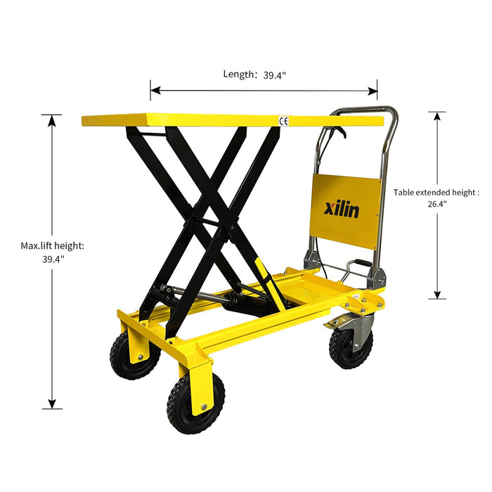 Xilin Scissor Lift Table Big Wheel Rough Ground 440lbs Cap 39.4’ Max Lifting SP200 - Single Scissor