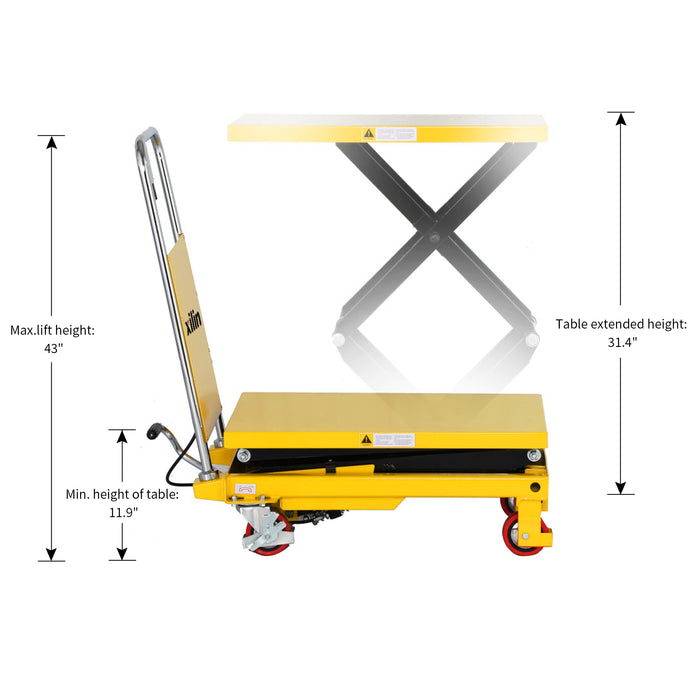 Xilin Scissor Lift Table 330lbs Cap, 31.4" lifting height SPS150