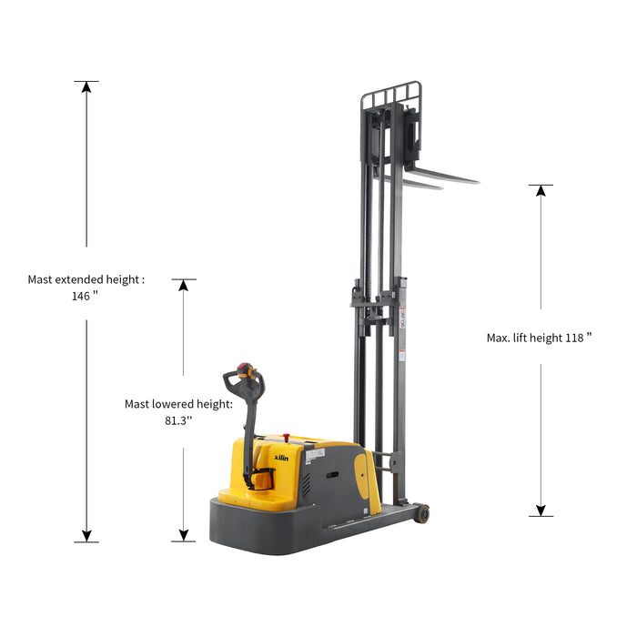 3300lbs 118" Counterbalanced Electric Stacker lift Adj Forks CPD15W-II-118