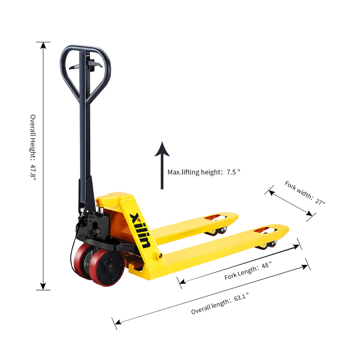 5,500 lbs Heavy Duty Manual Pallet Jack with Brake, 48" x 27" Forks | BFB