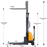 Pre-owned CDD15BE-118 – 3,300 lb Semi-Electric Stacker, 118" Lift, Fixed Legs & Adjustable Forks