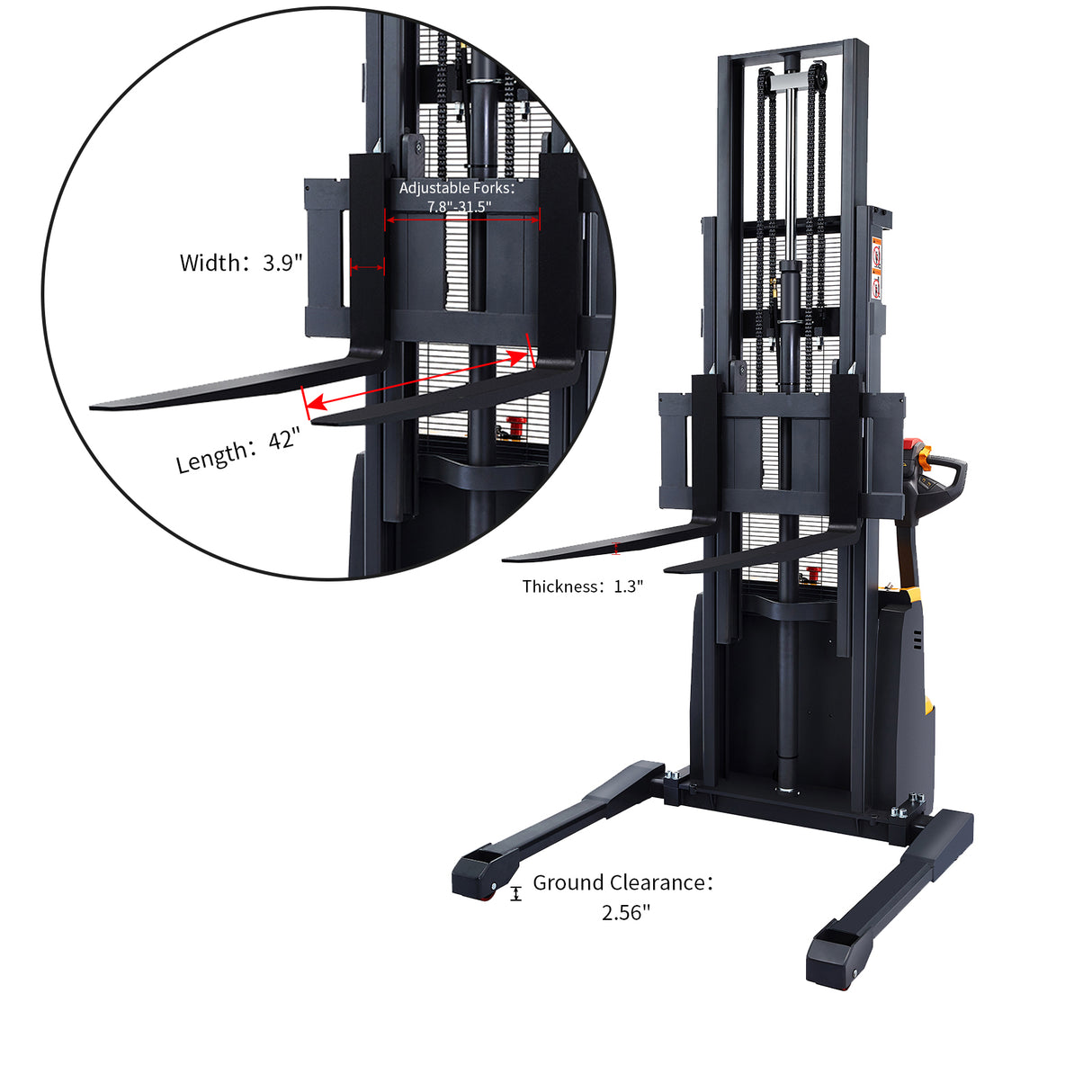 High-Lift Electric Straddle Stacker 3,300 lb – 177" Lift, Smart Handle, Adjustable Forks, Compact for Narrow Aisles | Xilin CTDR15-III-177