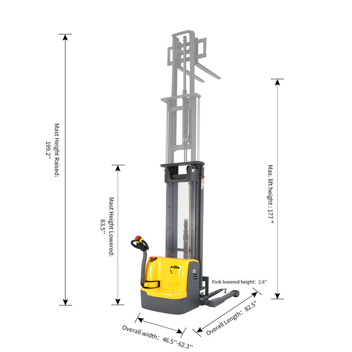 High Lift 3300lbs 177” Fully Electric Straddle Walkie Pallet Lift Stacker CTDR15-III-177