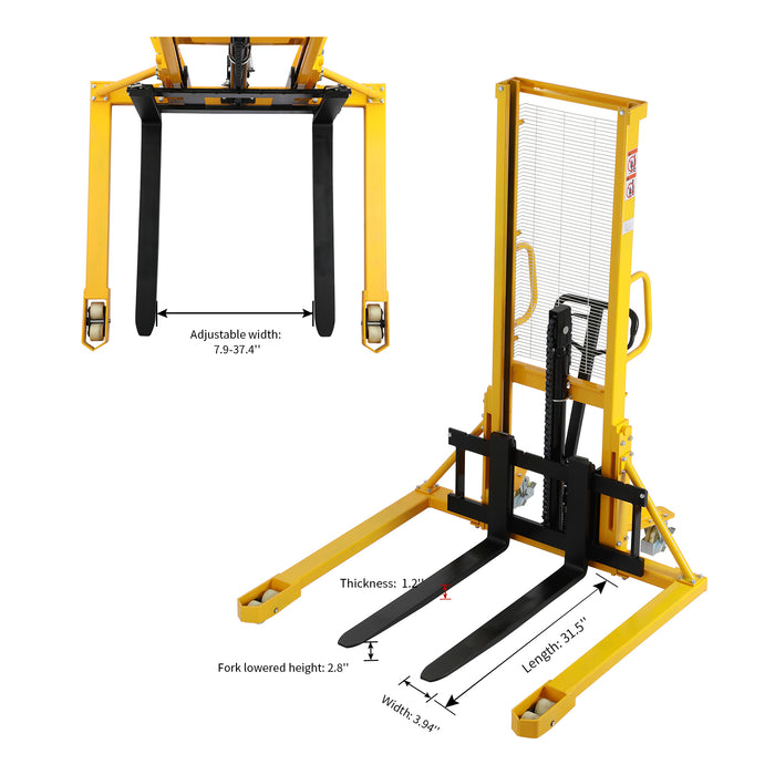 Xilin Hydraulic Hand Stacker with Straddle Legs 2200lbs Capacity 63" Lift Height SDJAS1016