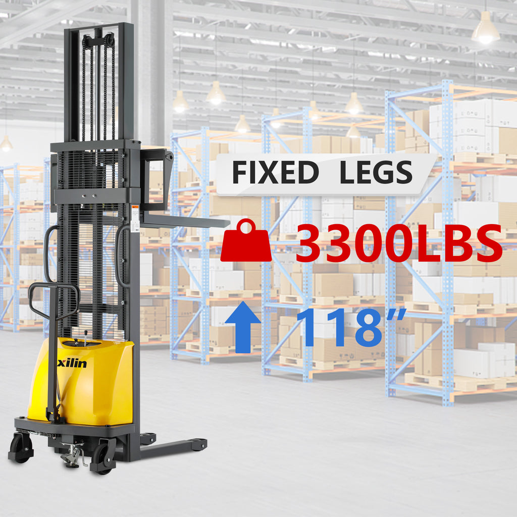 Semi-electric stacker HSE1000/3, lifting height 85 - 3.000 mm, WLL 1.000  kg, SolidHub