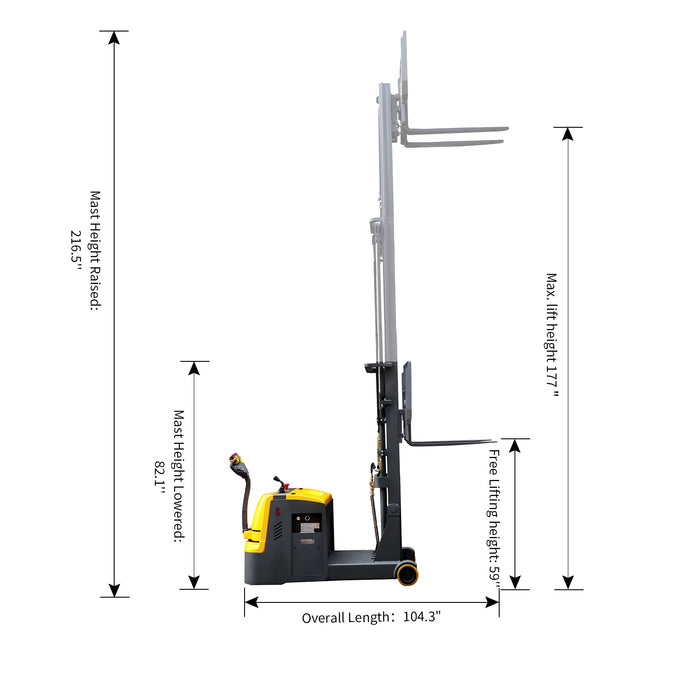 3300lbs 177" Counterbalanced Electric Stacker lift Adj Forks CPD15W