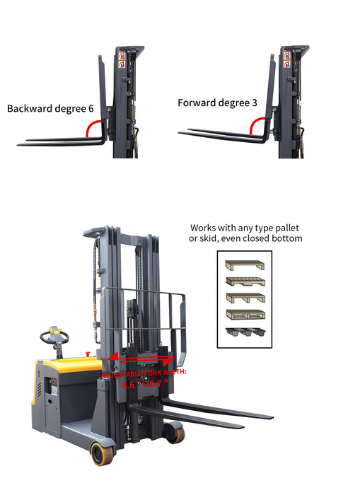3300lbs 177" Counterbalanced Electric Stacker lift Adj Forks CPD15W